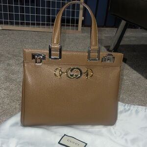 Gucci Brown Leather Satchel with Gold Accents
